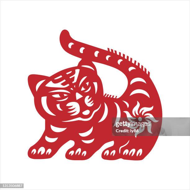 tiger, papercut tiger, chinese zodiac, year of the tiger - a felis stock illustrations