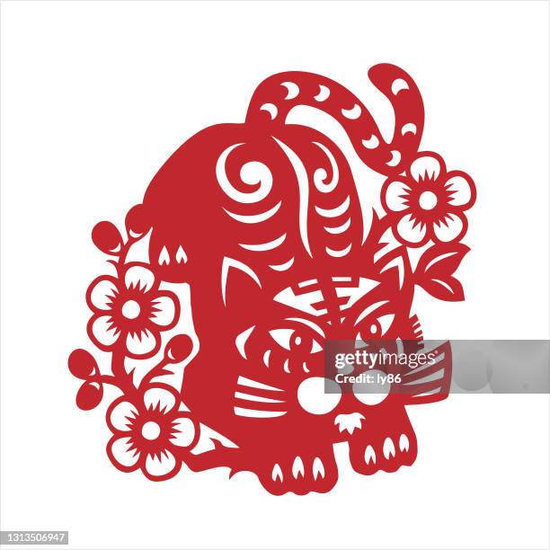 tiger, papercut tiger, chinese zodiac, year of the tiger - chinese zodiac stock illustrations