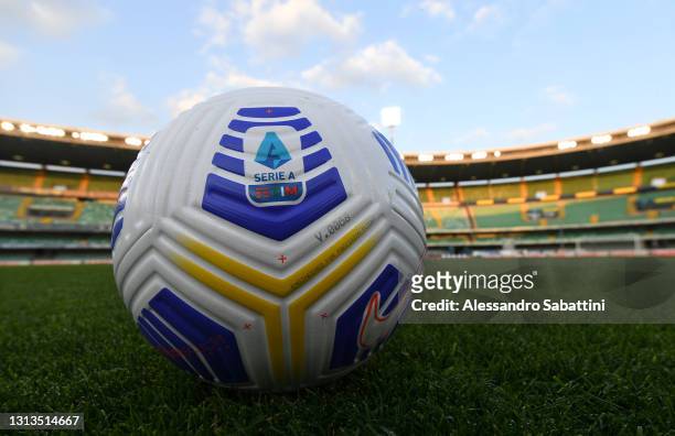 Detailed view of a match ball prior to the Serie A match between Hellas Verona FC and ACF Fiorentina at Stadio Marcantonio Bentegodi on April 20,...