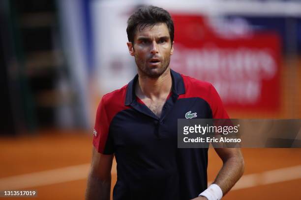 Pablo Andujar of Spain looks on during their match during Barcelona Open Banc Sabadell 2021 on April 20, 2021 in Barcelona, Spain.