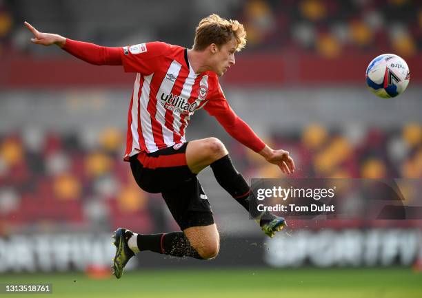 Mads Roerslev of Brentford in action during the Sky Bet Championship match between Brentford and Cardiff City at Brentford Community Stadium on April...