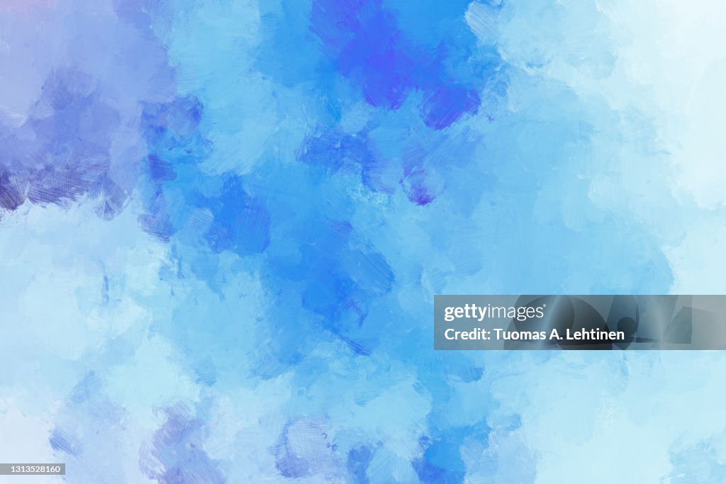 Abstract light blue oil painting background with brush strokes.