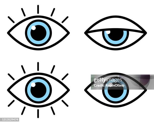 ilustraciones, imágenes clip art, dibujos animados e iconos de stock de cuatro ojos azules esbozados - iris eye