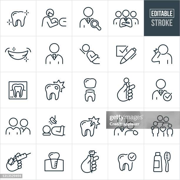 ilustraciones, imágenes clip art, dibujos animados e iconos de stock de iconos de línea delgada dental - accidente cerebrovascular editable - dentista