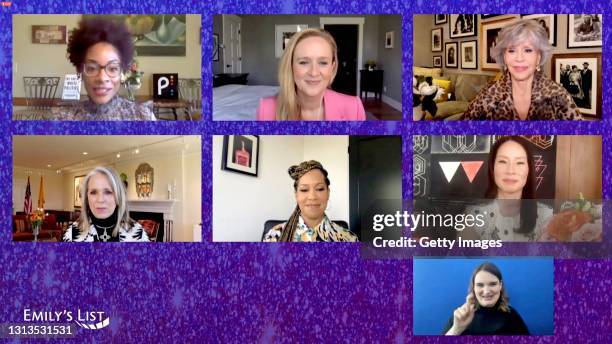 In this screengrab, Zerlina Maxwell, Samantha Bee, Jane Fonda, Lucy Liu, Regina King, and Governor Michelle Lujan Grisham speak during the EMILY’s...