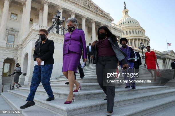 Members of the Congressional Black Caucus, including Rep. Karen Bass , caucus chair Rep. Joyce Beatty , Rep. Cori Bush and Rep. Shelia Jackson Lee ,...