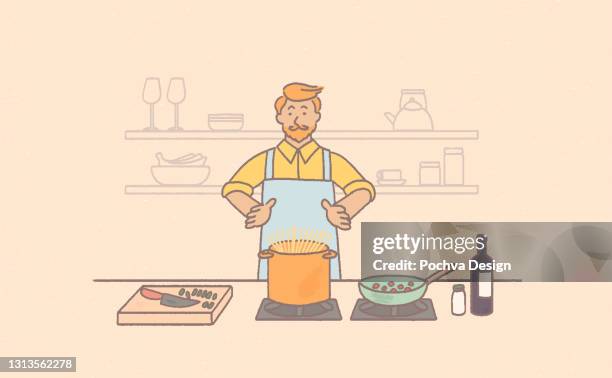 cooking at home - pastel kitchen stock illustrations