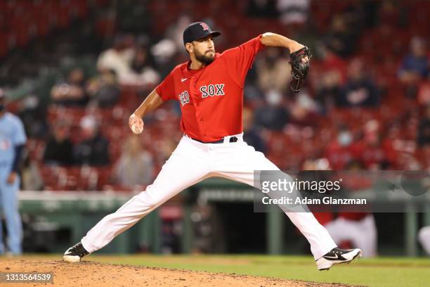 Matt Barnes of the Boston Red Sox pitches in the ninth inning of a game against the Boston Red Sox at Fenway Park on April 20, 2021 in Boston,...