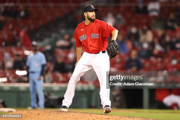 Matt Barnes of the Boston Red Sox pitches in the ninth inning of a game against the Boston Red Sox at Fenway Park on April 20, 2021 in Boston,...