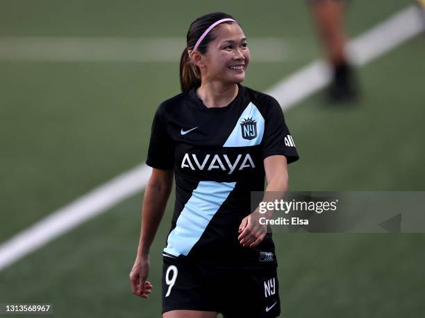 Nahomi Kawasumi of NJ/NY Gotham FC walks towards the bench after she is pulled from the game in the second half against the North Carolina Courage on...