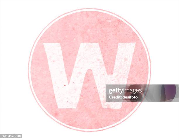 horizontal soft faded pink colored spotted upper case or capital alphabet or letter big w encircled inside a bordered or framed pastel light peach circle over white vector backgrounds- part of series - letter w stock illustrations