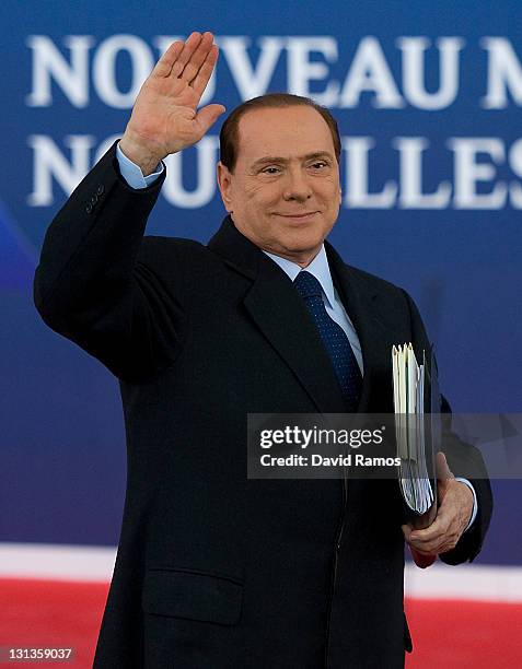 Italy's Prime Minister Silvio Berlusconi arrives for the second day of the G20 Summit on November 4, 2011 in Cannes, France. The world's top economic...