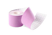 Violet kinesio tape in roll on white background