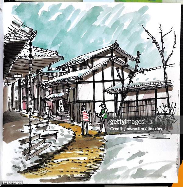 stockillustraties, clipart, cartoons en iconen met yamashiro onsen, kanajawa, japan - shikoku