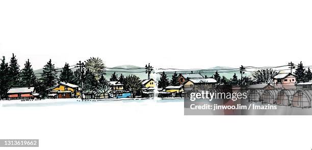 snow landscape of nagano, japan - nagano japan stock illustrations
