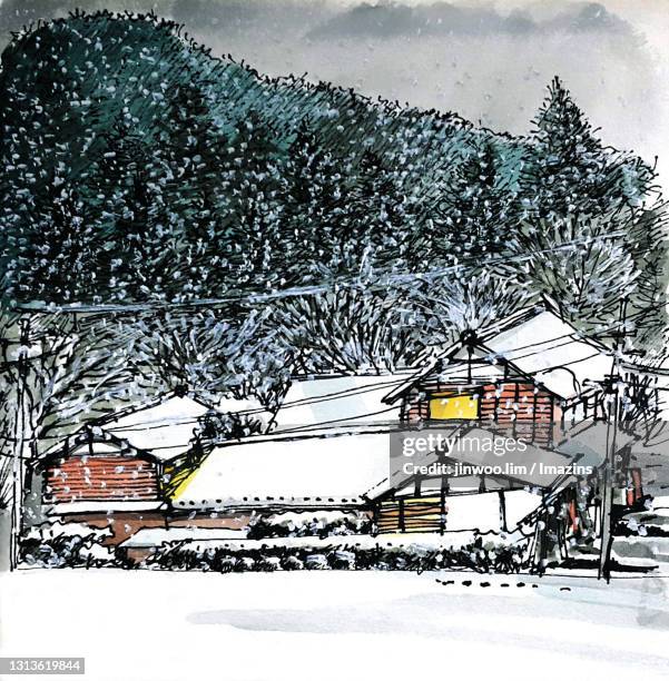 landscape of tsumago village, nagiso, nagano, japan - nagano japan stock illustrations