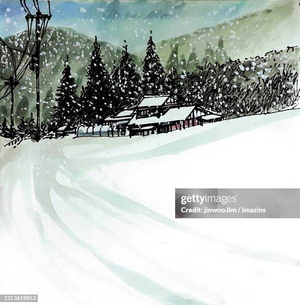 landscape of tsumago village, nagiso, nagano, japan - nagano japan stock illustrations