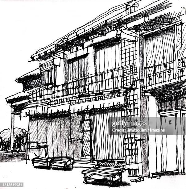 landscape of tsumago village, nagiso, nagano, japan - nagano japan stock illustrations