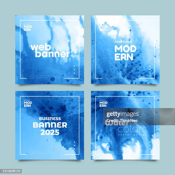 vector watercolor background banner template set - white gallery space stock illustrations