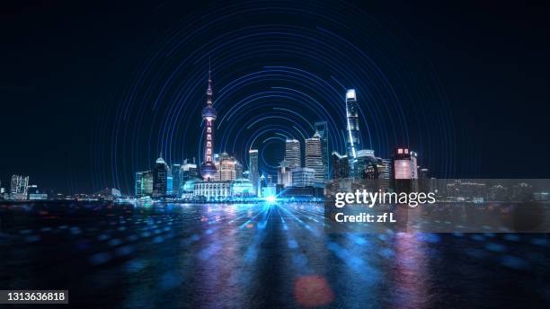 shanghai bund virtual city skyline - shanghai city stock pictures, royalty-free photos & images