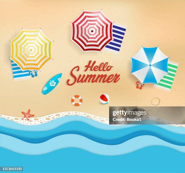 stockillustraties, clipart, cartoons en iconen met de achtergrond van de zomer van de bovenmening - thongs on beach