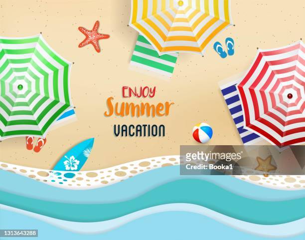 illustrazioni stock, clip art, cartoni animati e icone di tendenza di sfondo spiaggia vista dall'alto - estate