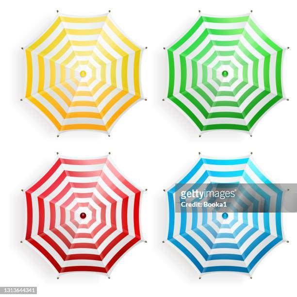 ilustraciones, imágenes clip art, dibujos animados e iconos de stock de colección paraguas de playa. vista superior - parasol
