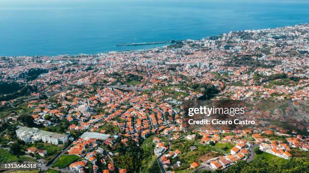 funchal aerial landscape - baía do funchal imagens e fotografias de stock