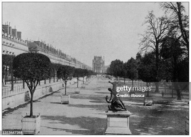 antique photo of world's landmarks (circa 1894): the garden of the tuileries, paris, france - jardin des tuileries stock illustrations