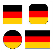 Germany Flag icon set European push button concepts rectangle, square, circle and rounded.