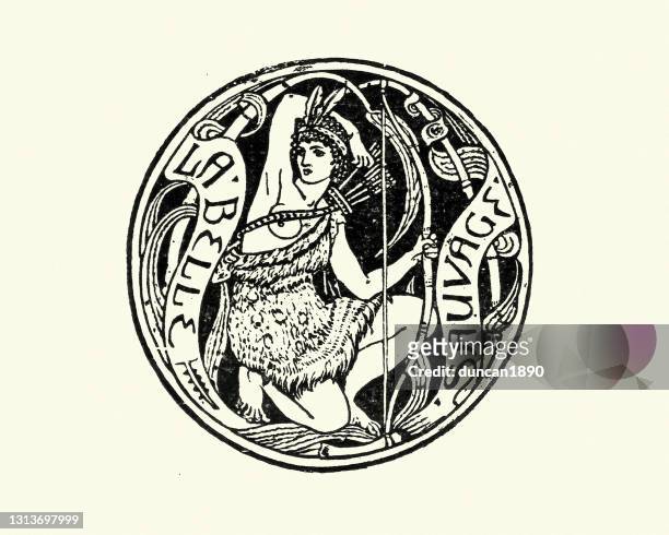 diana the huntress, ancient roman and greek mythology - greek goddess stock illustrations