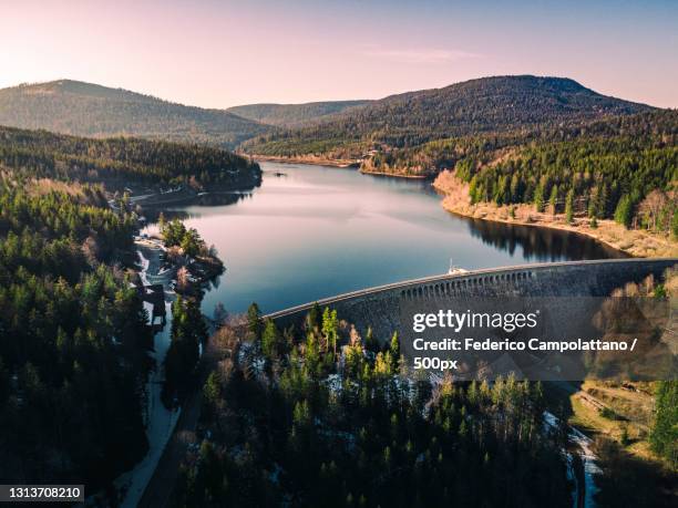 high angle view of river amidst mountains against sky,foresta nera,germany - hydroelectric power stock pictures, royalty-free photos & images