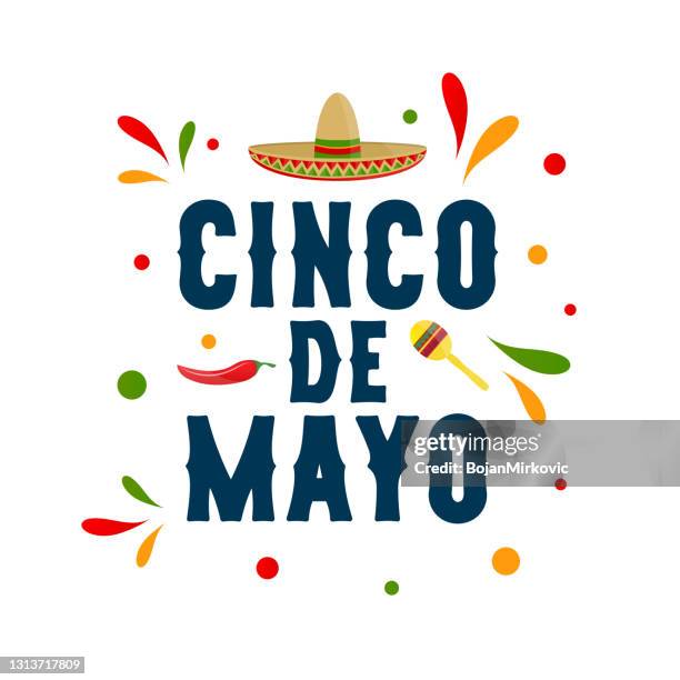 ilustraciones, imágenes clip art, dibujos animados e iconos de stock de cinco de mayo, mayo 5 tarjeta de colores con chile, sombrero y maraca. vector - maraca