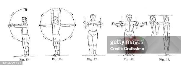 illustrations, cliparts, dessins animés et icônes de homme effectuant l’illustration d’exercices de gymnastique 1886 - gymnastique sportive