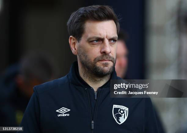 Jonathan Woodgate, Manager of AFC Bournemouth looks on during the Sky Bet Championship match between Millwall and AFC Bournemouth at The Den on April...