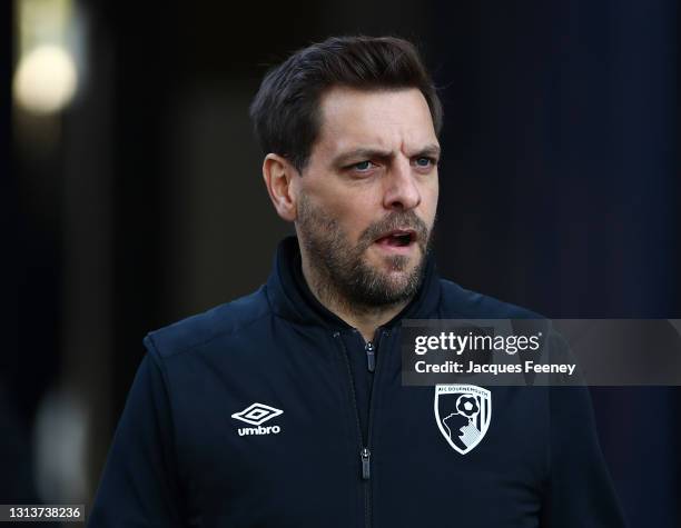 Jonathan Woodgate, Manager of AFC Bournemouth looks on during the Sky Bet Championship match between Millwall and AFC Bournemouth at The Den on April...