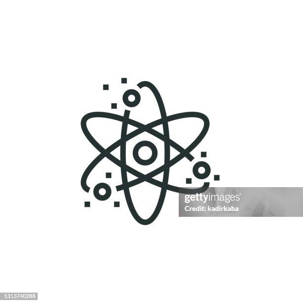 ilustraciones, imágenes clip art, dibujos animados e iconos de stock de icono de la línea de energía atómica - nanotecnología