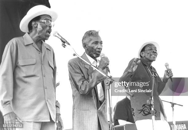 The Motor City Rhythm & Blues Pioneers, Stanley Mitchell, Kenny Martin, and Joe Weaver, performed at the fifth annual Laborfest at the free concert...