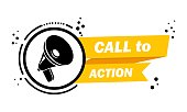 Megaphone with Call to action speech bubble banner. Loudspeaker. Label for business, marketing and advertising. Vector on isolated background. EPS 10