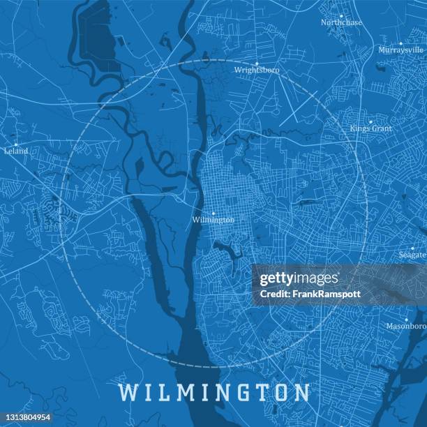 stockillustraties, clipart, cartoons en iconen met wilmington nc city vector road map blauwe tekst - wilmington north carolina