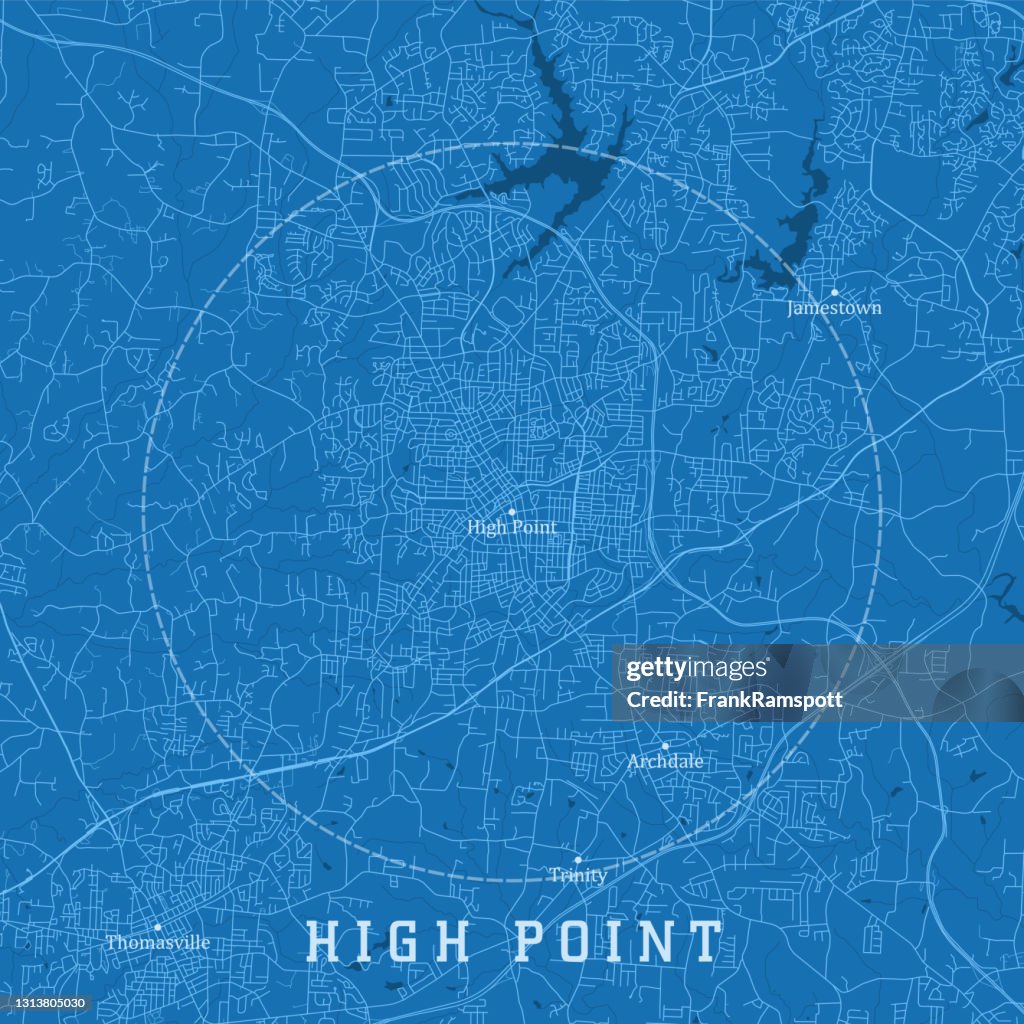High Point NC City Vector Road Map Blue Text