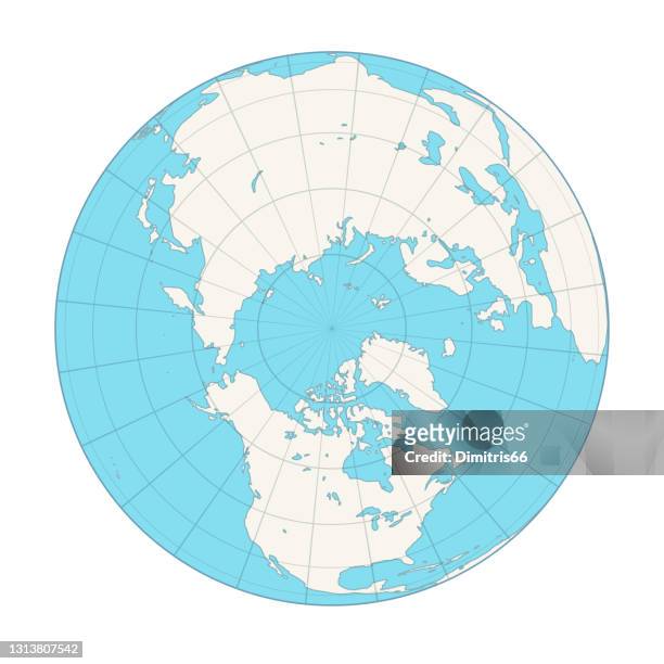 ilustrações de stock, clip art, desenhos animados e ícones de earth globe, north pole view. - pólo norte