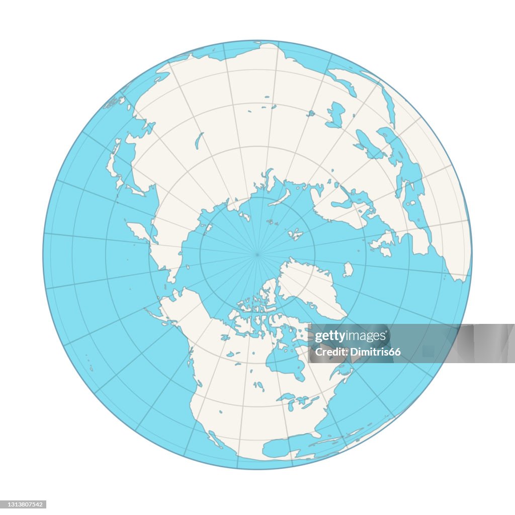 Earth globe, North Pole view.