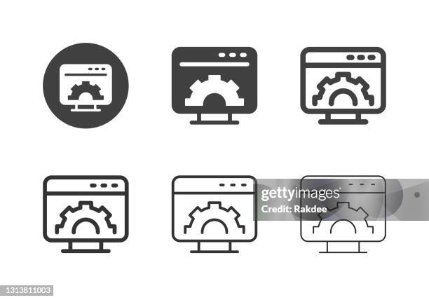 ilustraciones, imágenes clip art, dibujos animados e iconos de stock de iconos de configuración de computadoras - multi series - preparation