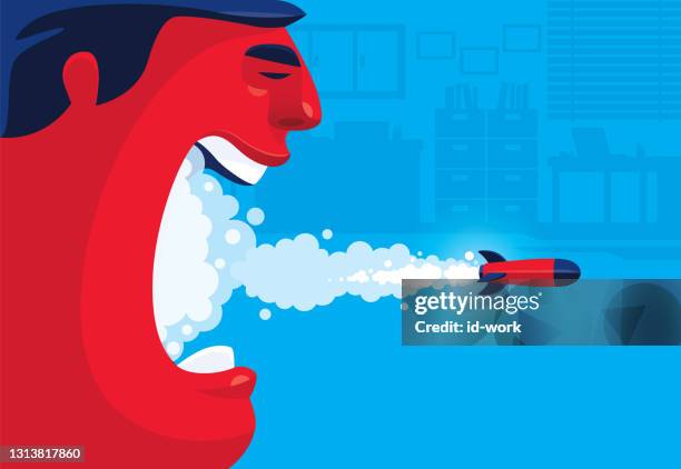 angry man spewing missile - breathing problem stock illustrations
