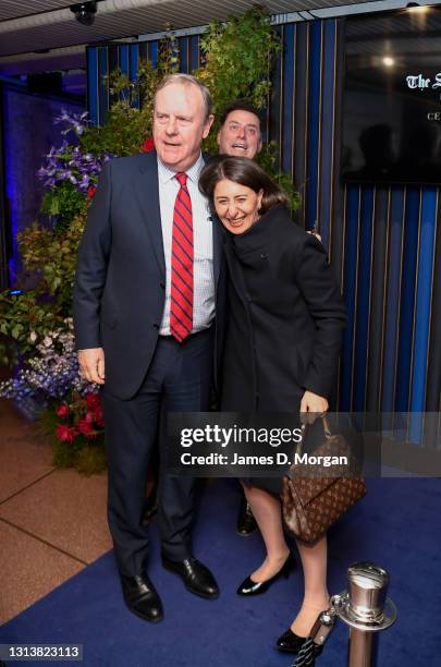 Peter Costello, Nine Entertainment Chairman with Gladys Berejiklian, Premier of New South Wales with Karl Stefanovic photo bombing as they attend the...