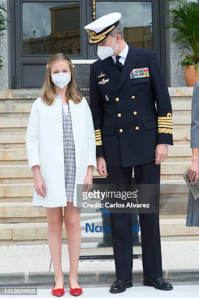 King Felipe VI of Spain and Crown Princess Leonor of Spain attend the launching ceremony of the new submarine 'Isaac Peral' at Navantia Shipyard on...