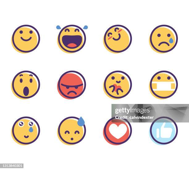 ilustrações, clipart, desenhos animados e ícones de pacote essencial de mídias sociais emoticons - emotion