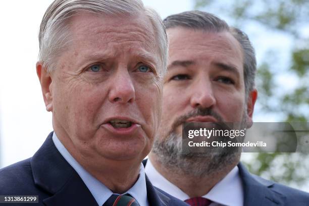 Senate Judiciary Committee members Sen. Lindsey Graham and Sen. Ted Cruz hold a news conference to voice their opposition to adding justices to the...