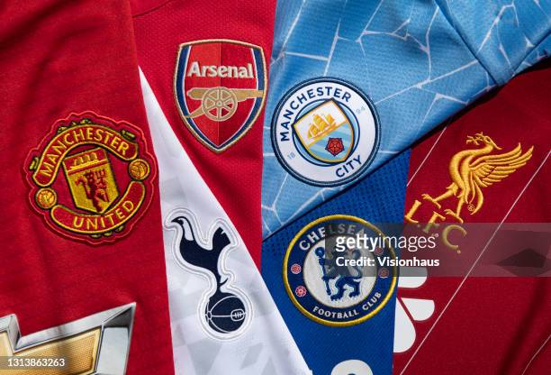 The club badges on the home shirts of the so-called top six in English football, Arsenal, Chelsea, Liverpool, Manchester United, Manchester City and...